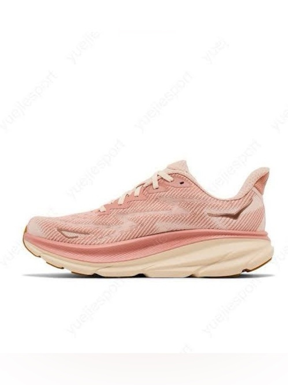 HOKA Clifton 9 Running Shoes Womens 7.5 Sandstone Cream Pink Peach